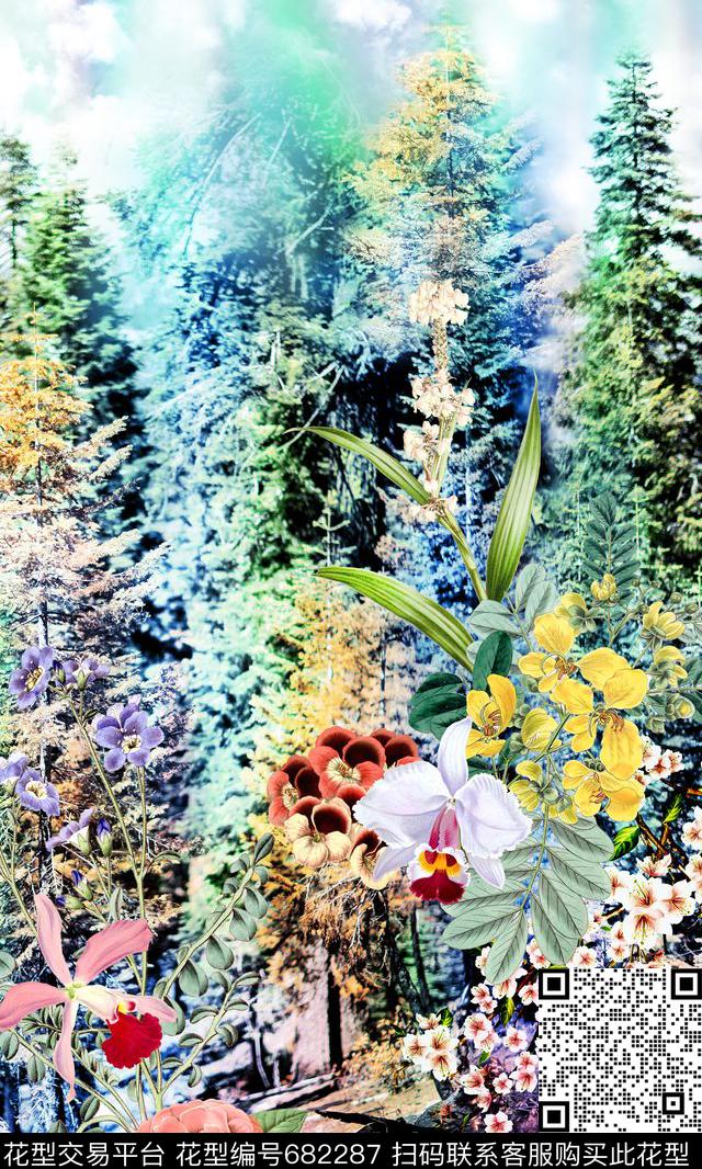 花卉树林定位数码印花华亿平台下载（图片编号: 682287） - 瓦栏（Walan）