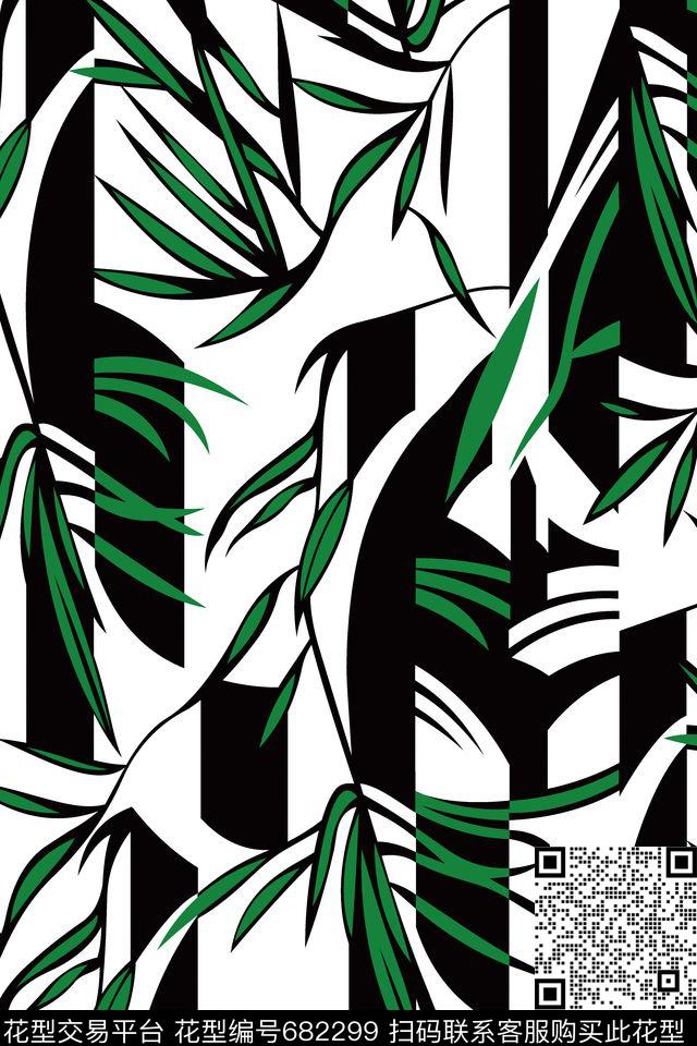 波浪条纹树林图腾印花华亿平台下载（图片编号: 682299） - 瓦栏（Walan）