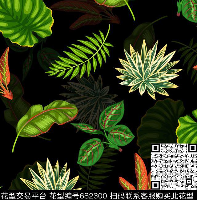 时尚大方热带叶子数码印花华亿平台下载（图片编号: 682300） - 瓦栏（Walan）