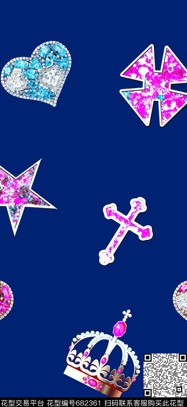 趣味宝石星星数码印花华亿平台下载（图片编号: 682361） - 瓦栏（Walan）