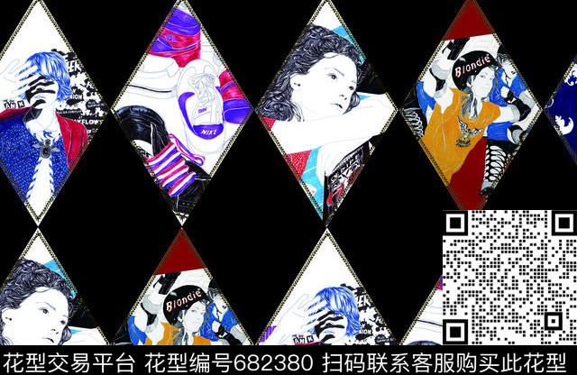 几何人物插画数码印花华亿平台下载（图片编号: 682380） - 瓦栏（Walan）