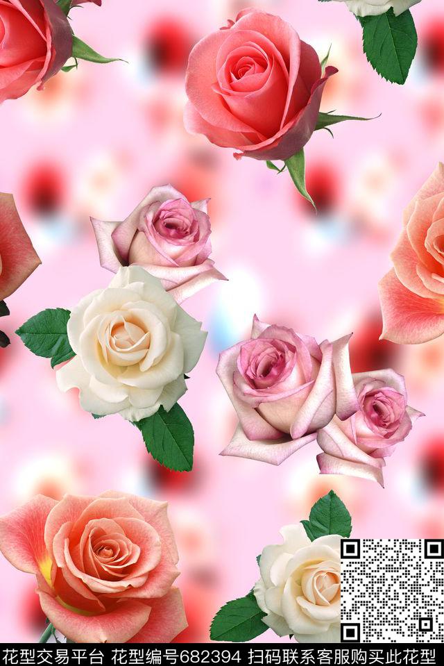 面料花玫瑰花卉底纹面料花数码印花华亿平台下载（图片编号: 682394） - 瓦栏（Walan）