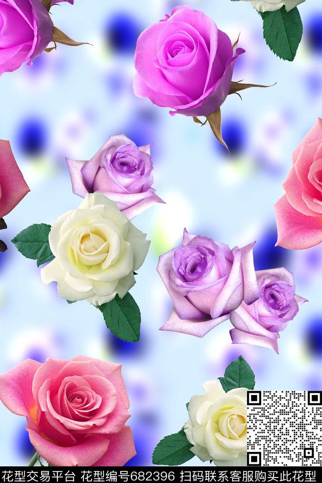 面料花玫瑰花卉底纹面料花数码印花华亿平台下载（图片编号: 682396） - 瓦栏（Walan）