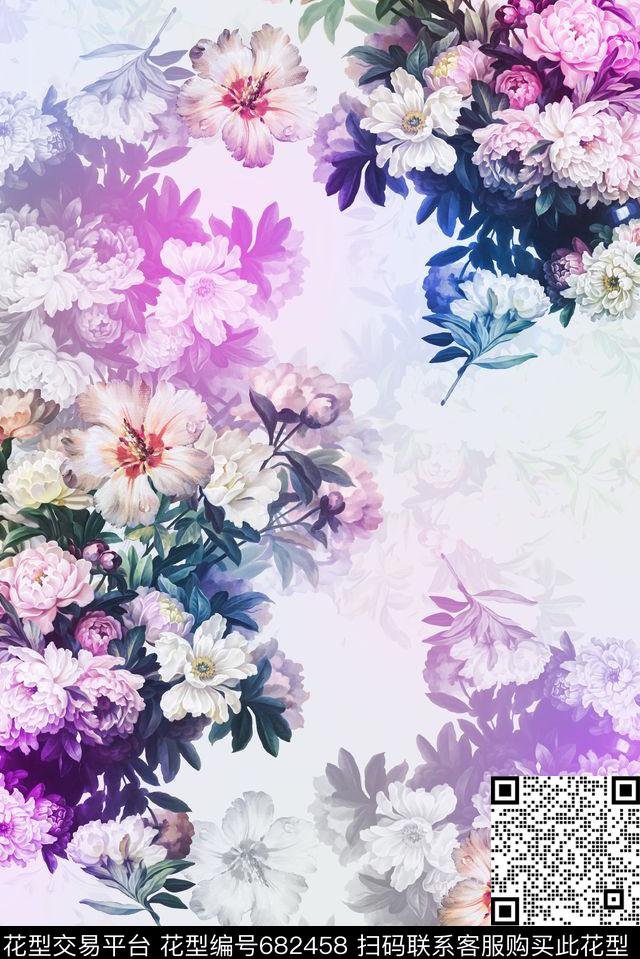 大花花卉花朵数码印花华亿平台下载（图片编号: 682458） - 瓦栏（Walan）