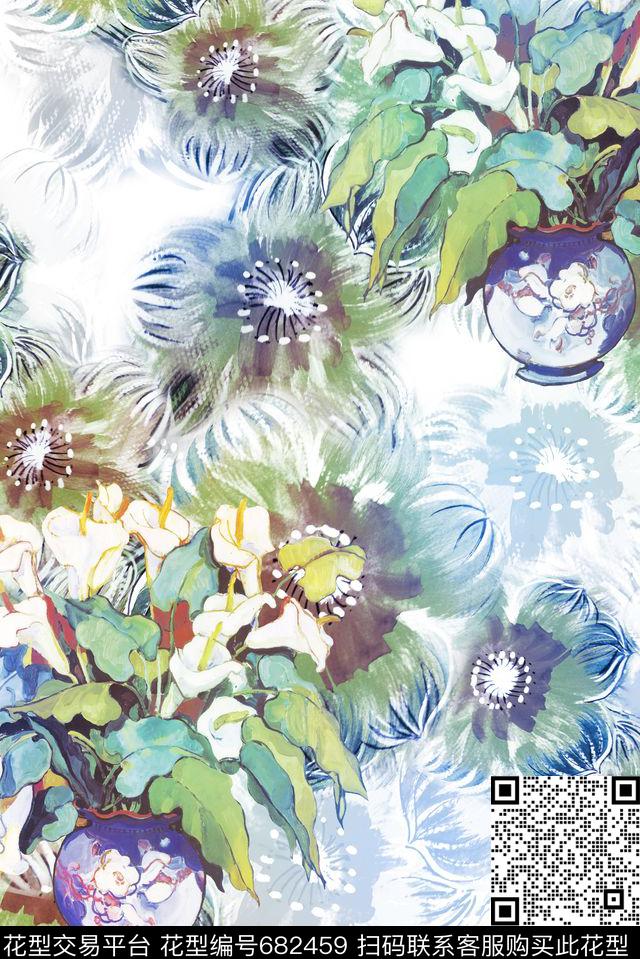 乱花大花玫瑰数码印花华亿平台下载（图片编号: 682459） - 瓦栏（Walan）