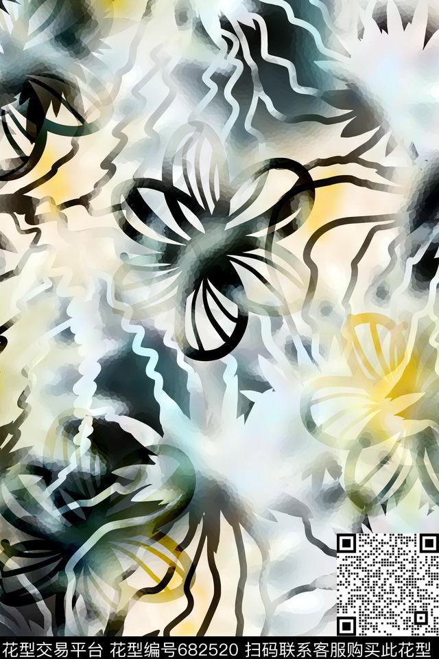 抽象花线条大气动感数码印花华亿平台下载（图片编号: 682520） - 瓦栏（Walan）