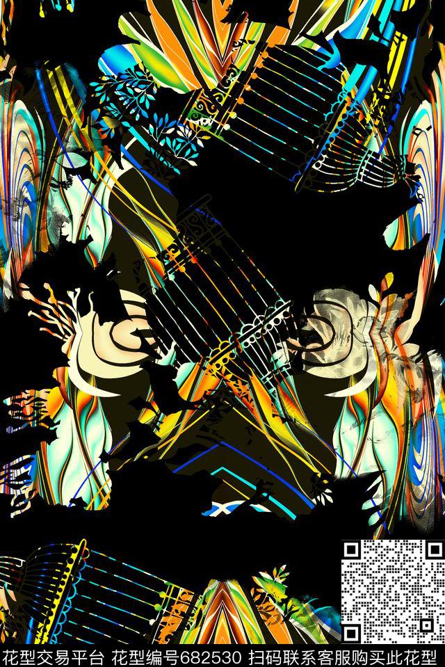 抽象几何拼接数码印花华亿平台下载（图片编号: 682530） - 瓦栏（Walan）