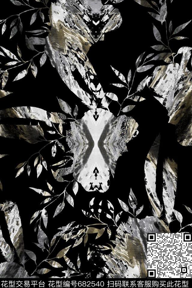 抽象剪影泼墨数码印花华亿平台下载（图片编号: 682540） - 瓦栏（Walan）