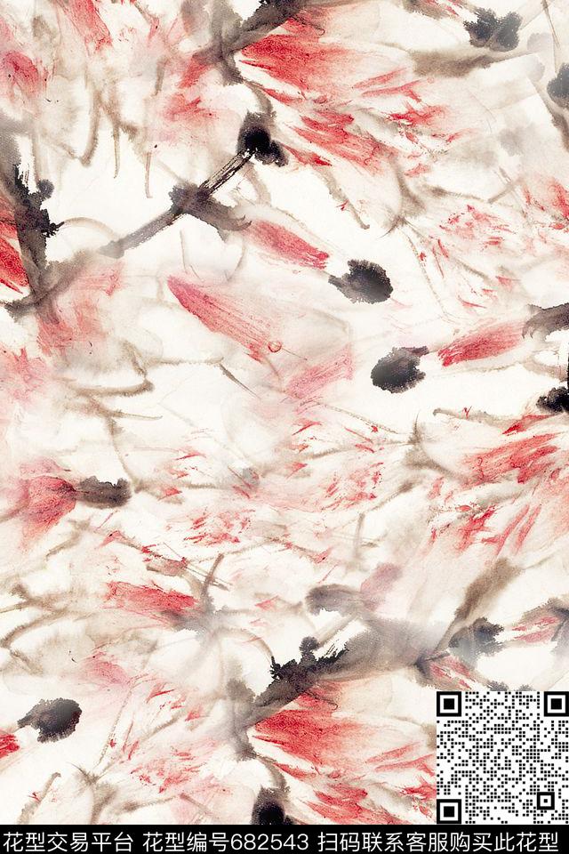 玉兰花国画水墨数码印花华亿平台下载（图片编号: 682543） - 瓦栏（Walan）