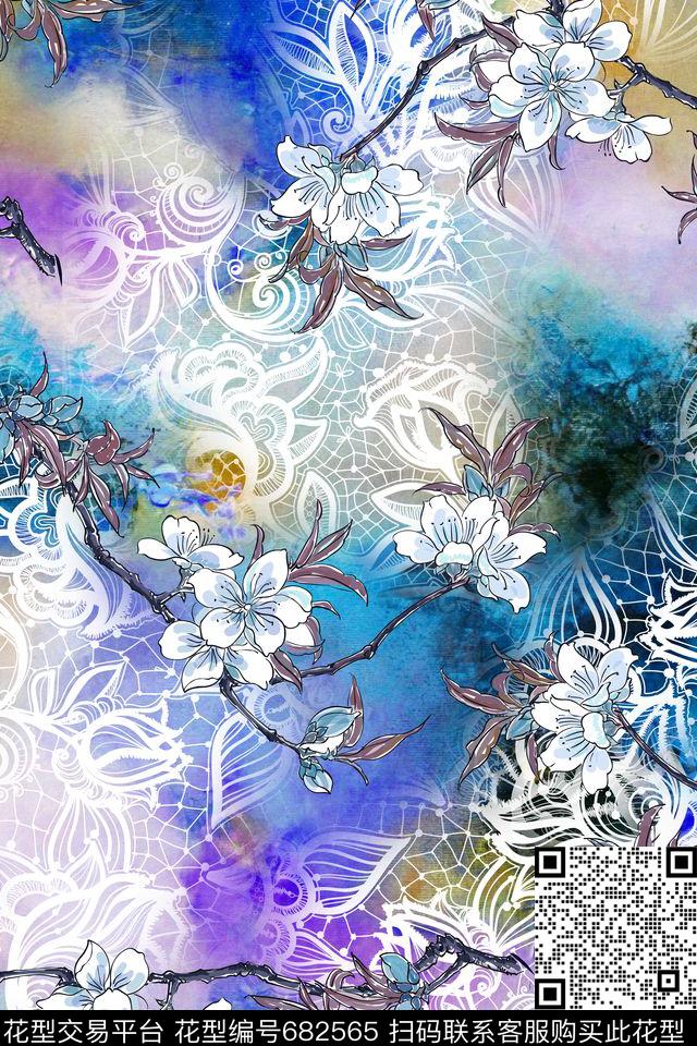 蕾丝碎花桃花数码印花华亿平台下载（图片编号: 682565） - 瓦栏（Walan）