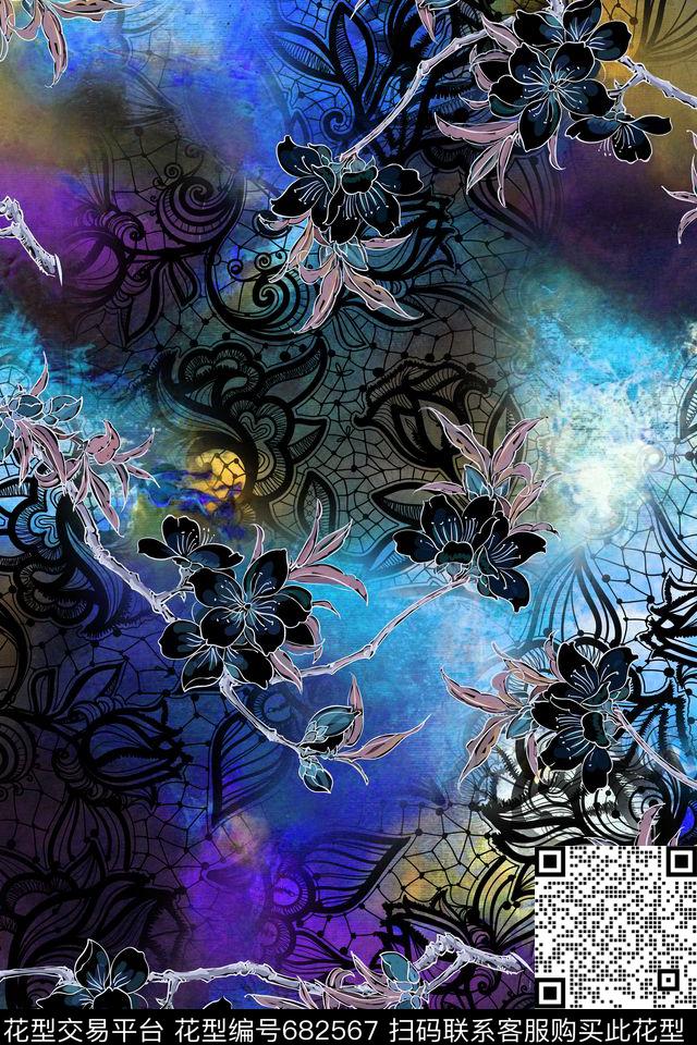 蕾丝碎花桃花数码印花华亿平台下载（图片编号: 682567） - 瓦栏（Walan）