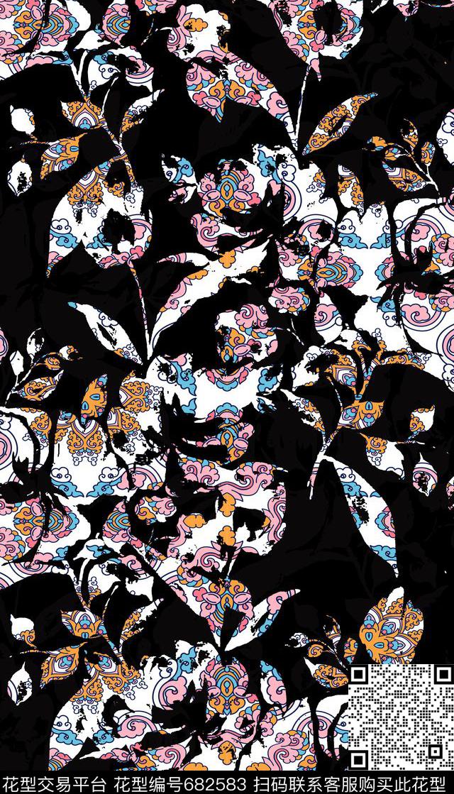 佩斯利纹样花枝女装数码印花华亿平台下载（图片编号: 682583） - 瓦栏（Walan）