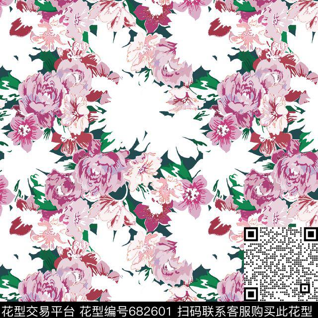 花瓣牡丹花卉数码印花华亿平台下载（图片编号: 682601） - 瓦栏（Walan）