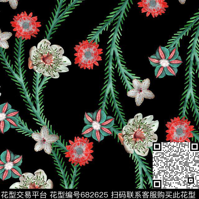 蔓藤花卉花中花数码印花华亿平台下载（图片编号: 682625） - 瓦栏（Walan）