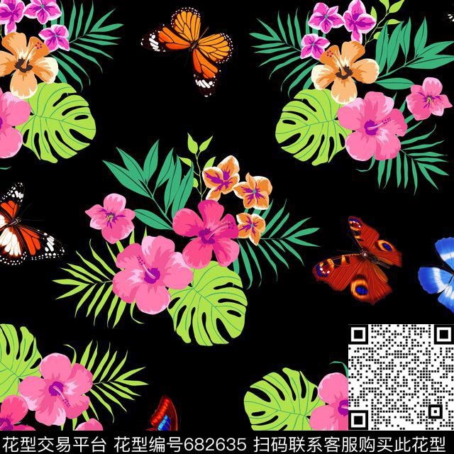 此华亿平台为1/2跳接热带树叶数码印花华亿平台下载（图片编号: 682635） - 瓦栏（Walan）