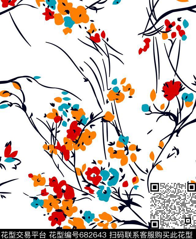 乱花花朵花卉传统印花华亿平台下载（图片编号: 682643） - 瓦栏（Walan）