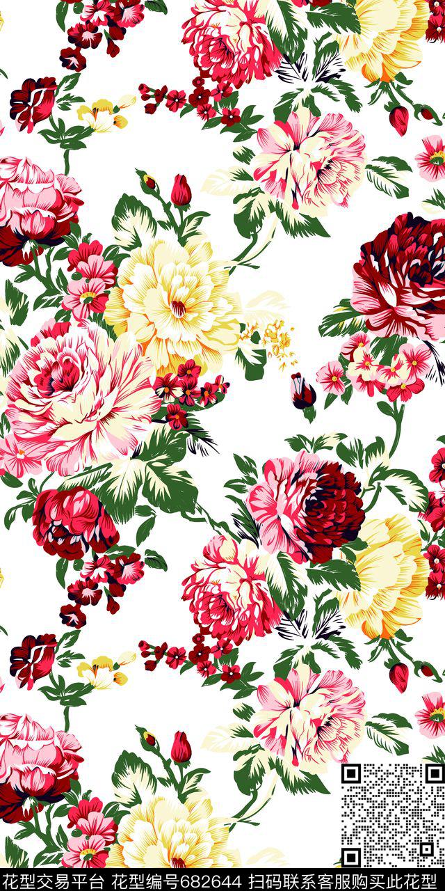 乱花花朵花卉传统印花华亿平台下载（图片编号: 682644） - 瓦栏（Walan）