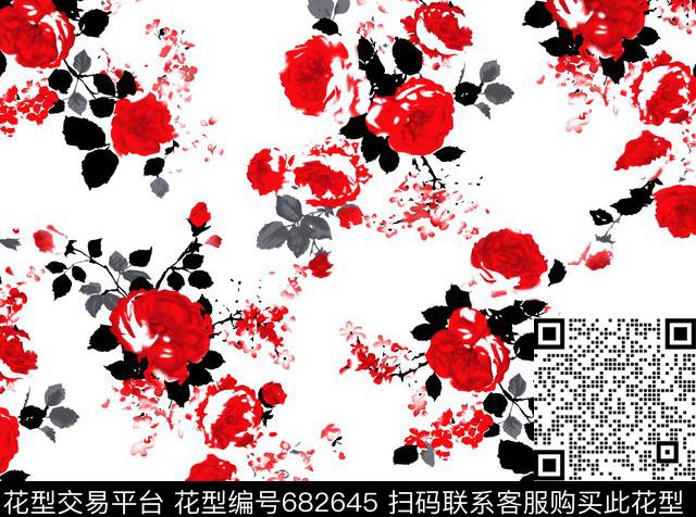 大花花朵花卉数码印花华亿平台下载（图片编号: 682645） - 瓦栏（Walan）