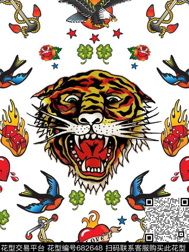 潮牌中国风老虎数码印花华亿平台下载（图片编号: 682648） - 瓦栏（Walan）
