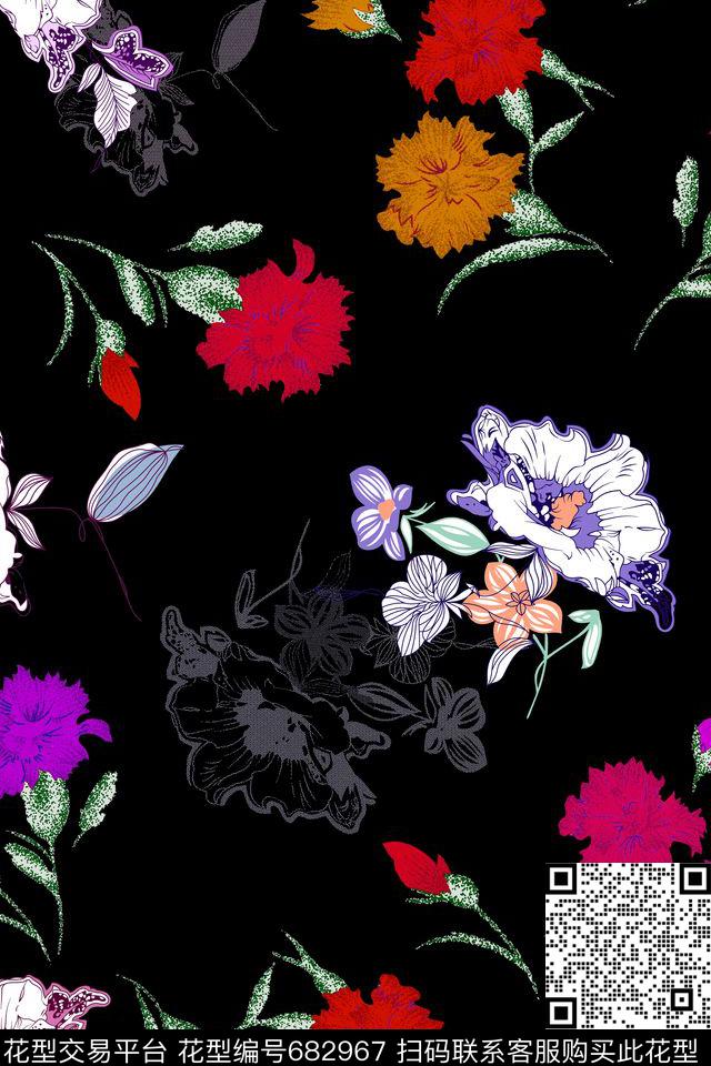 乱花花朵花卉数码印花华亿平台下载（图片编号: 682967） - 瓦栏（Walan）