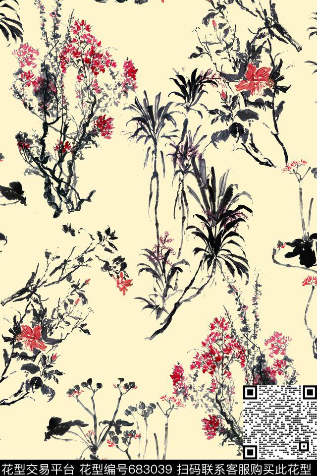 花卉手绘中国风数码印花华亿平台下载（图片编号: 683039） - 瓦栏（Walan）