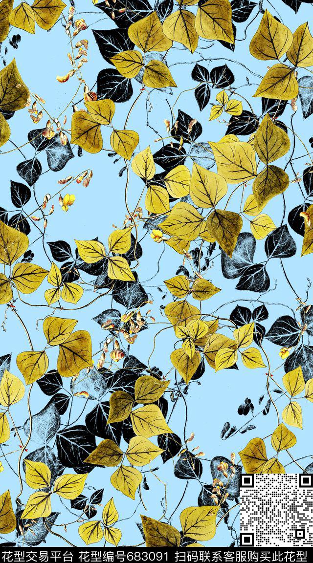 纹理笔触花卉数码印花华亿平台下载（图片编号: 683091） - 瓦栏（Walan）