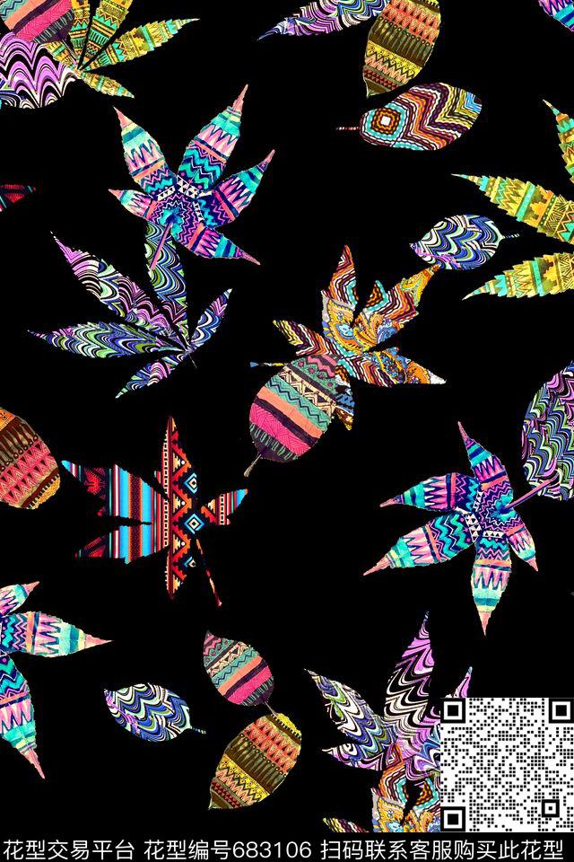 民族风树叶几何数码印花华亿平台下载（图片编号: 683106） - 瓦栏（Walan）