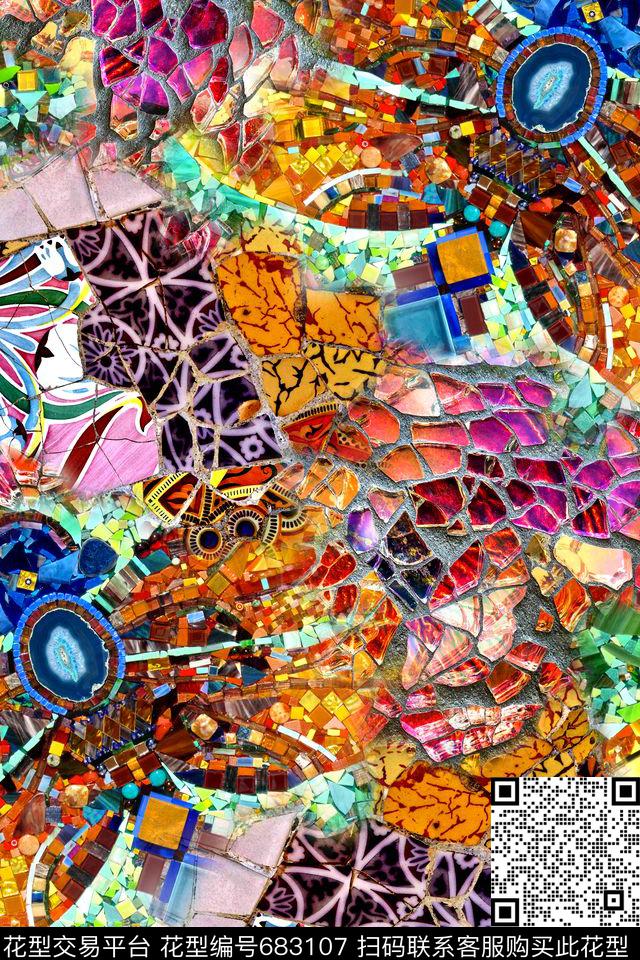 抽象几何拼接数码印花华亿平台下载（图片编号: 683107） - 瓦栏（Walan）