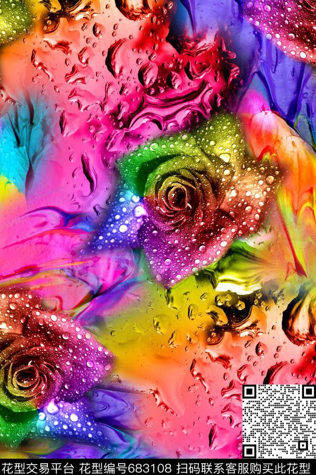 抽象拼接炫彩数码印花华亿平台下载（图片编号: 683108） - 瓦栏（Walan）