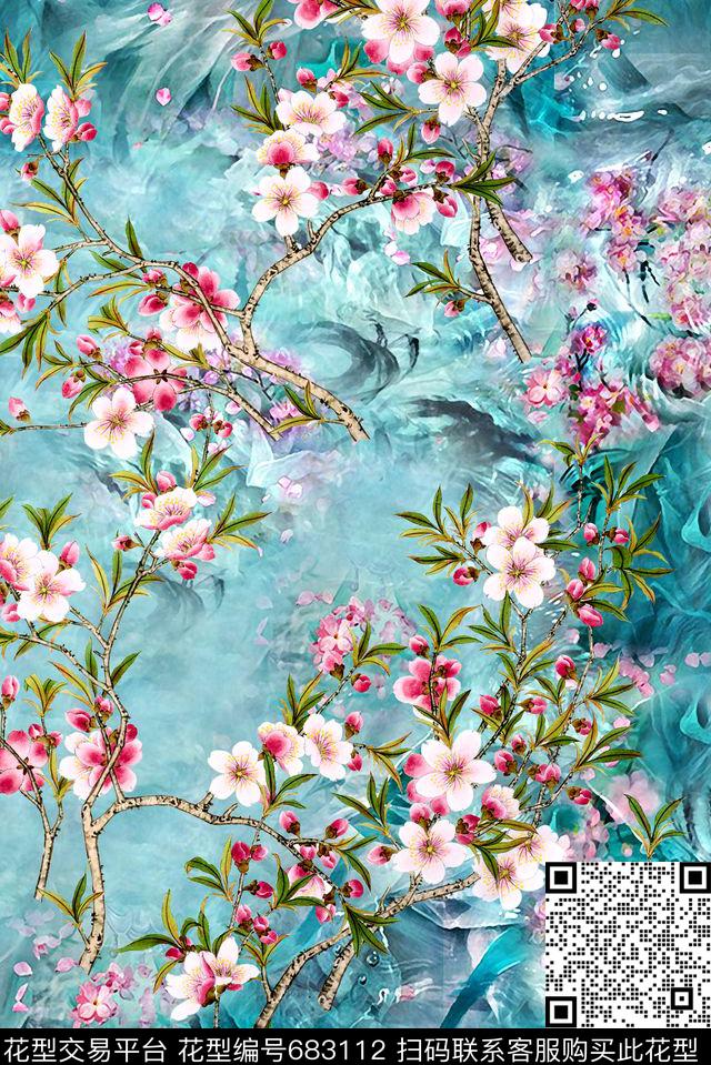 桃花花朵花卉数码印花华亿平台下载（图片编号: 683112） - 瓦栏（Walan）