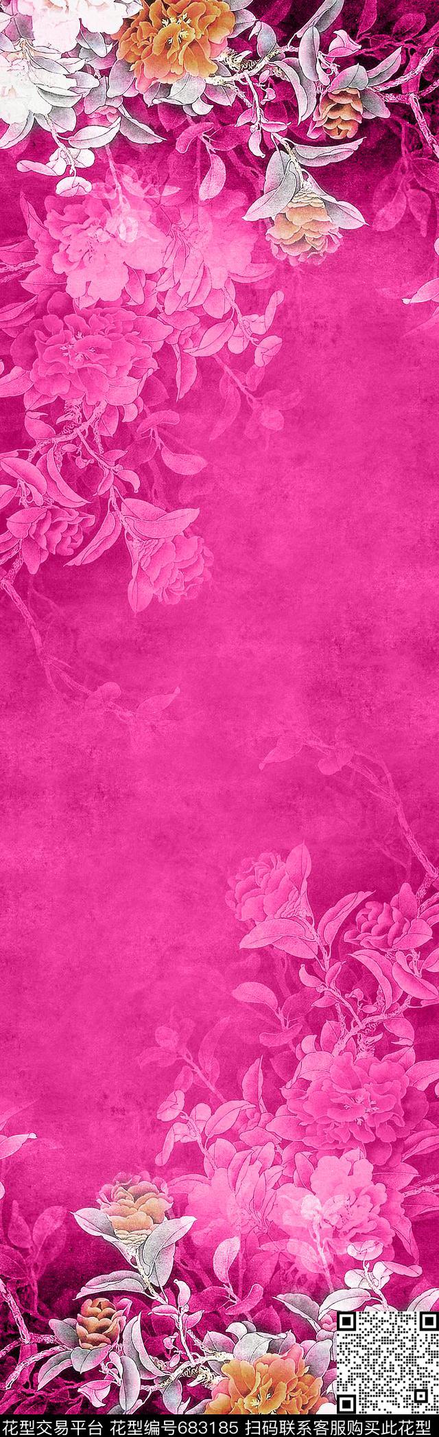 围巾玫瑰牡丹数码印花华亿平台下载（图片编号: 683185） - 瓦栏（Walan）