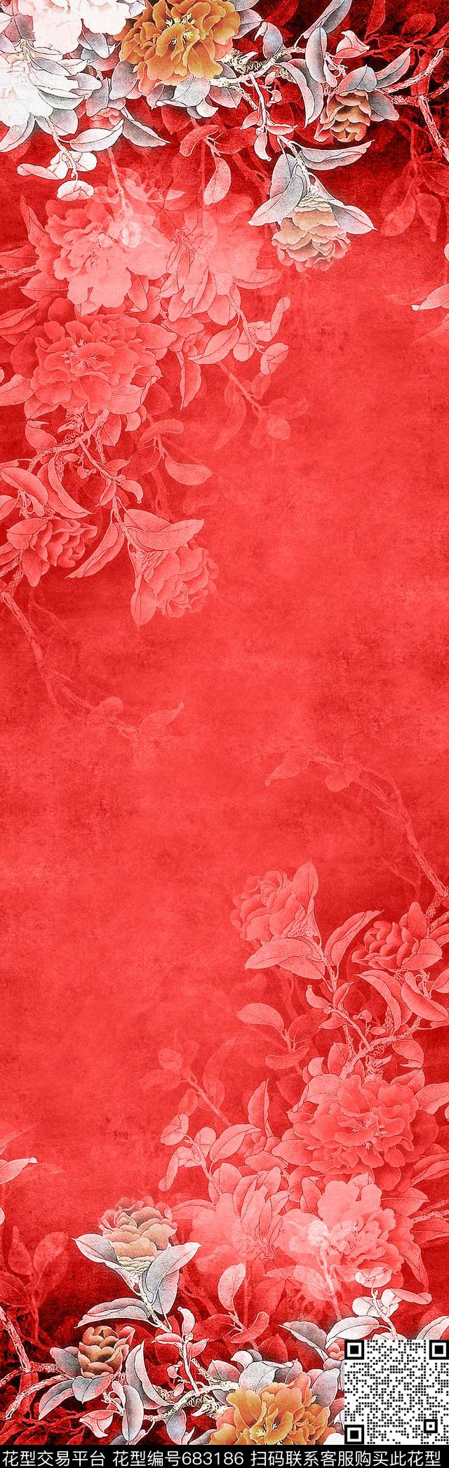 围巾玫瑰牡丹数码印花华亿平台下载（图片编号: 683186） - 瓦栏（Walan）