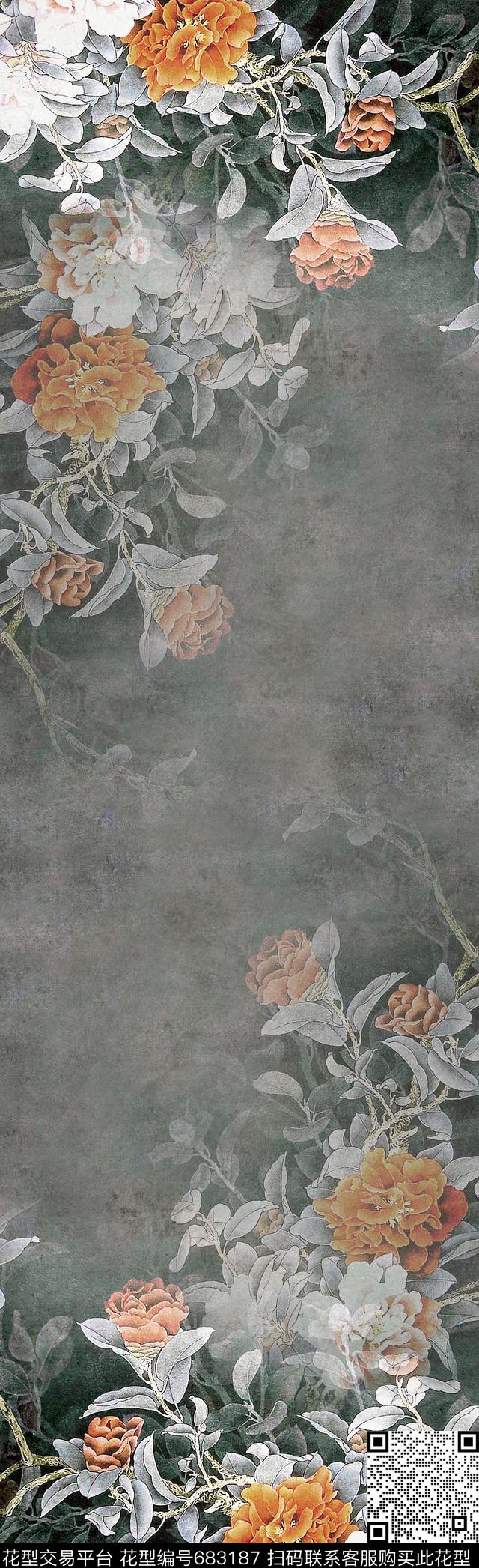 围巾玫瑰牡丹数码印花华亿平台下载（图片编号: 683187） - 瓦栏（Walan）