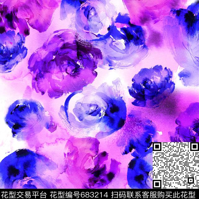 数码印花水彩花朵花卉数码印花华亿平台下载（图片编号: 683214） - 瓦栏（Walan）