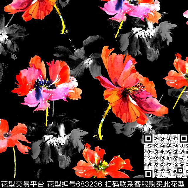 时尚大方花卉数码印花华亿平台下载（图片编号: 683236） - 瓦栏（Walan）