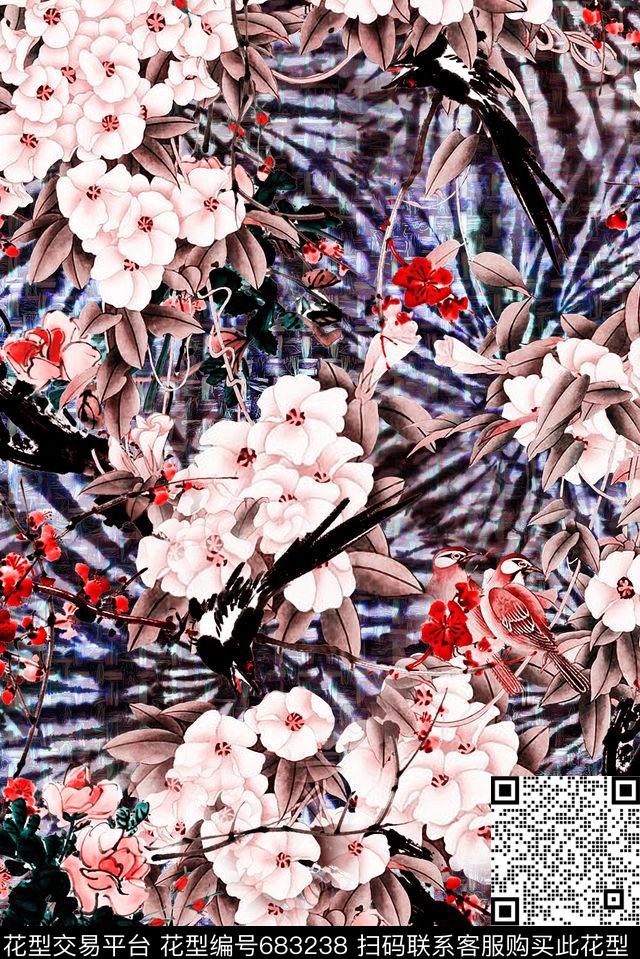 时尚花卉抽象数码印花华亿平台下载（图片编号: 683238） - 瓦栏（Walan）