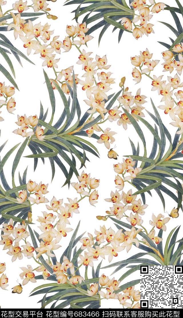 东方韵域民族风中国国画水仙数码印花华亿平台下载（图片编号: 683466） - 瓦栏（Walan）