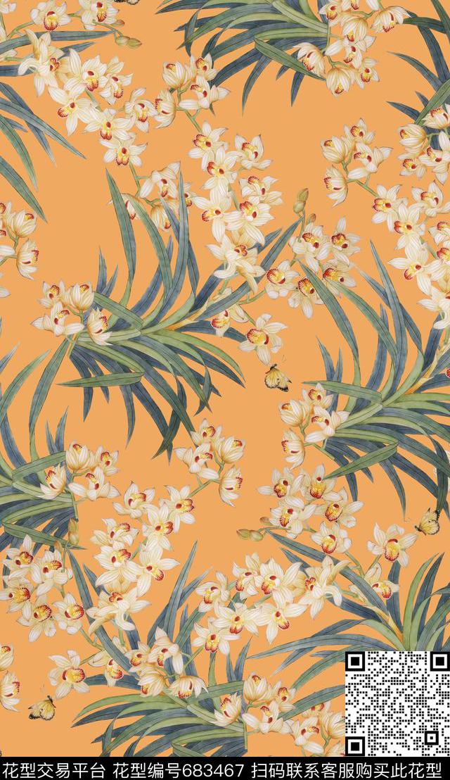 东方韵域民族风中国国画水仙数码印花华亿平台下载（图片编号: 683467） - 瓦栏（Walan）