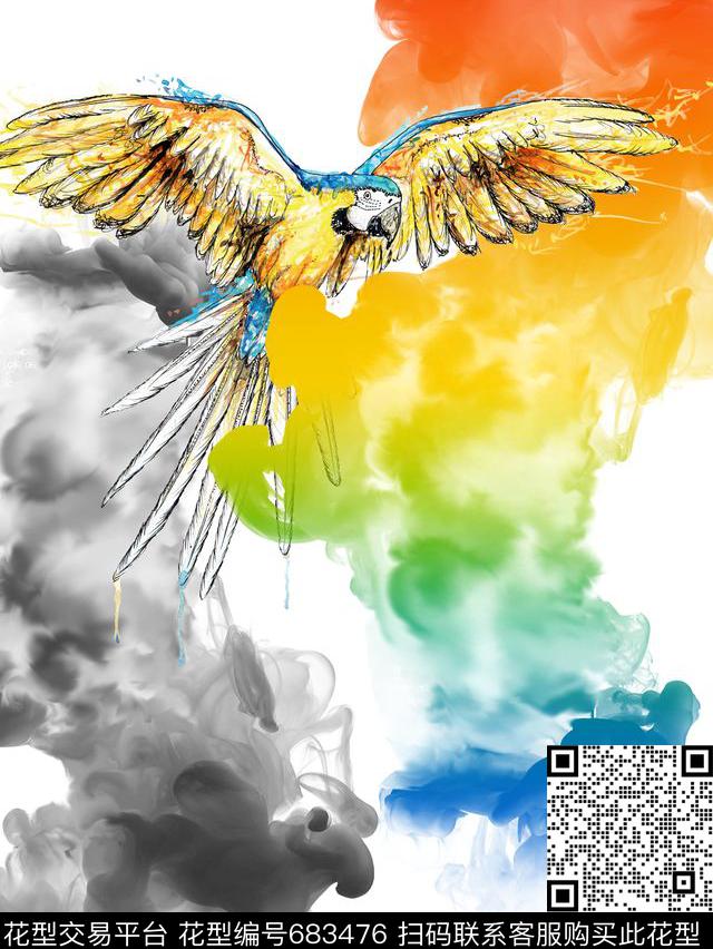鸟鹦鹉云彩数码印花华亿平台下载（图片编号: 683476） - 瓦栏（Walan）