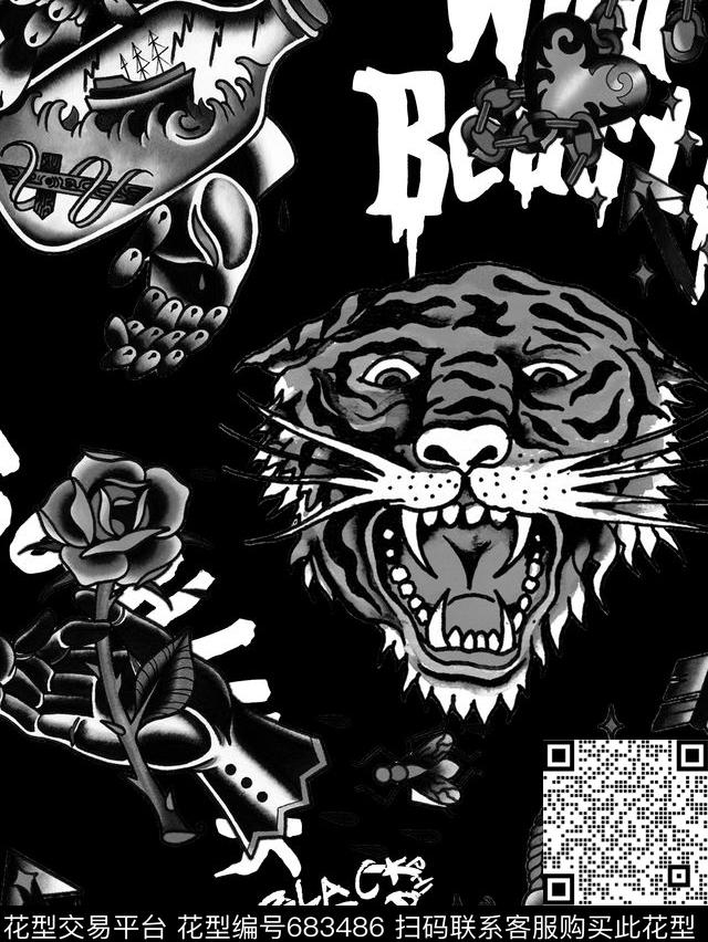 大牌欧美纹身数码印花华亿平台下载（图片编号: 683486） - 瓦栏（Walan）
