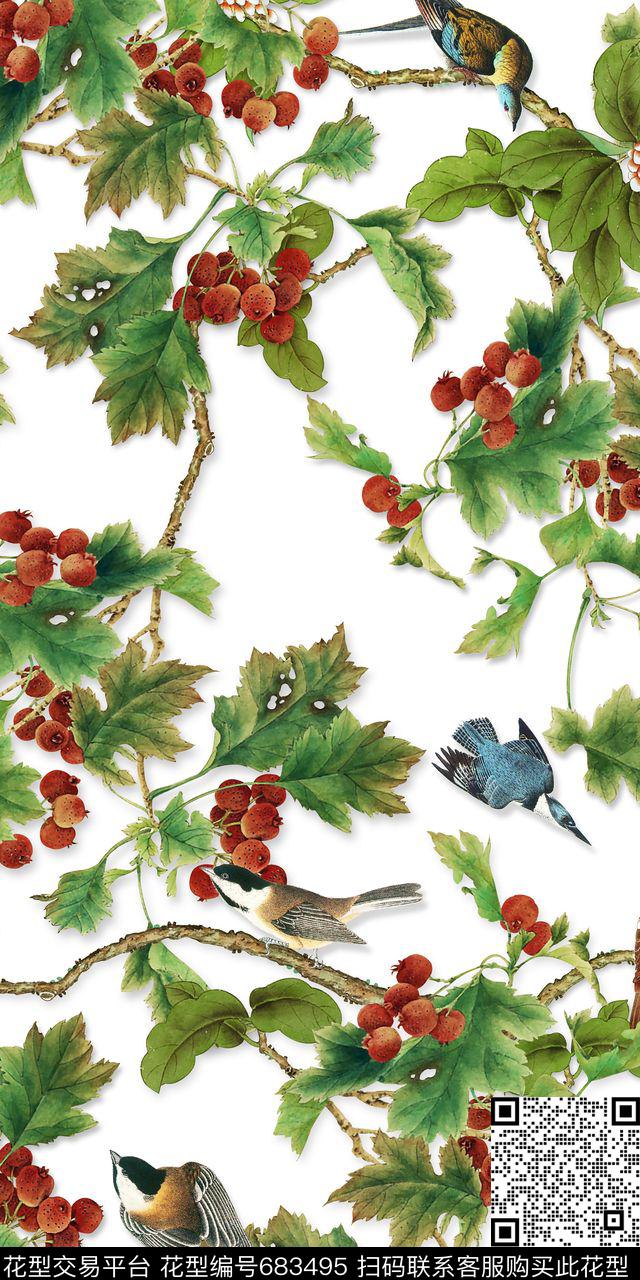 花鸟花朵花卉数码印花华亿平台下载（图片编号: 683495） - 瓦栏（Walan）