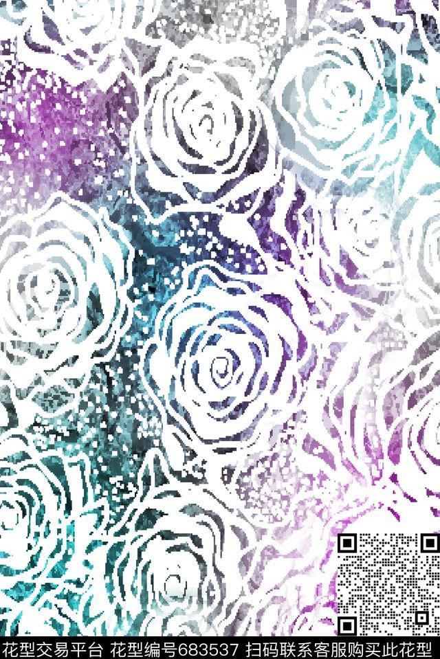 玫瑰大花花卉数码印花华亿平台下载（图片编号: 683537） - 瓦栏（Walan）