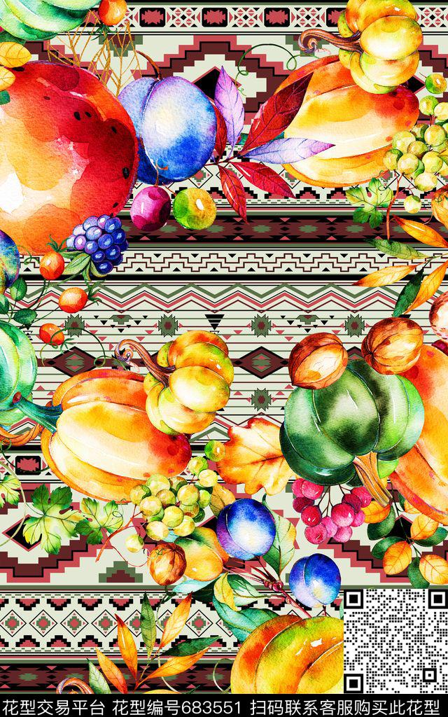 水果南瓜横条波普数码印花华亿平台下载（图片编号: 683551） - 瓦栏（Walan）