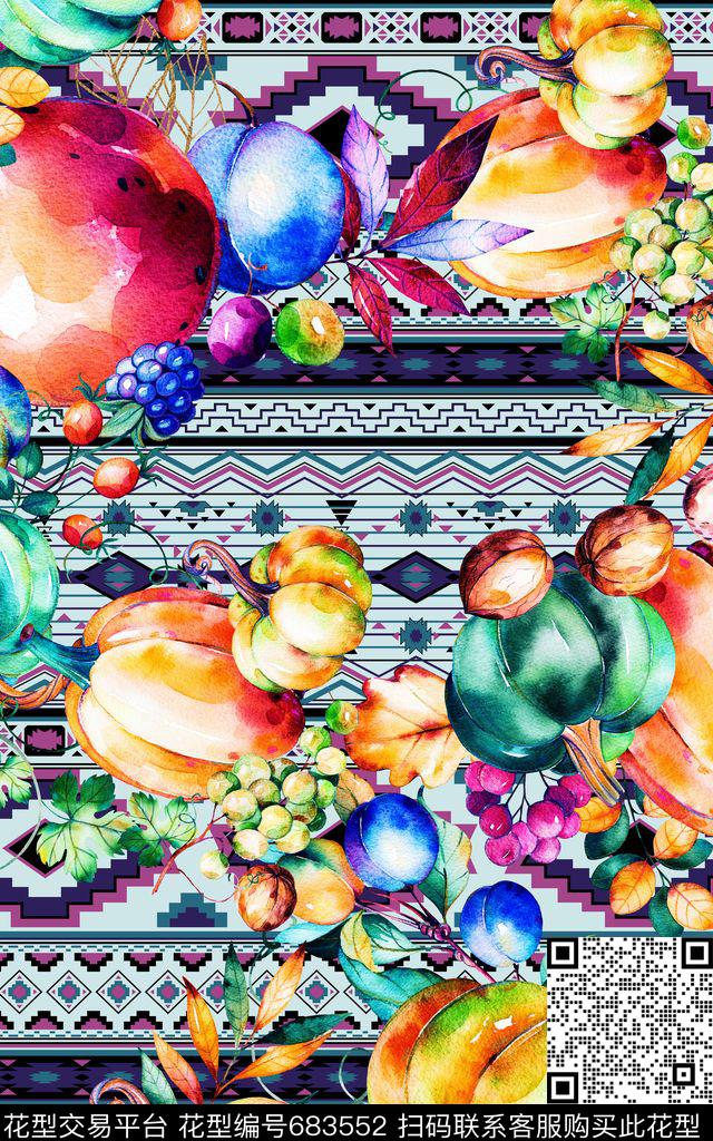 水果南瓜横条波普数码印花华亿平台下载（图片编号: 683552） - 瓦栏（Walan）