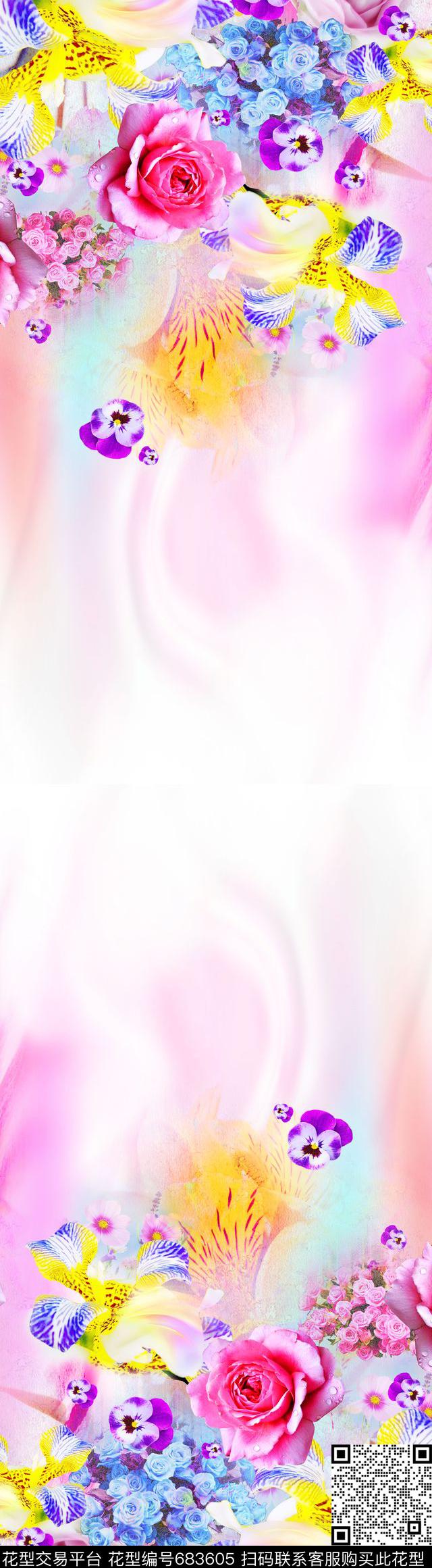 花朵花卉双边定位数码印花华亿平台下载（图片编号: 683605） - 瓦栏（Walan）