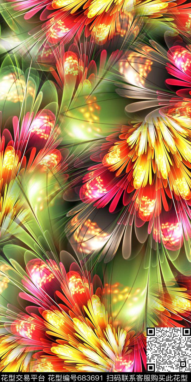 抽象炫光多彩花卉时尚数码数码印花华亿平台下载（图片编号: 683691） - 瓦栏（Walan）