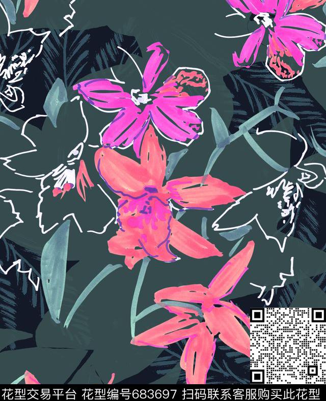 花朵花卉东方数码印花华亿平台下载（图片编号: 683697） - 瓦栏（Walan）