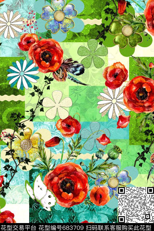 花卉花朵女装数码印花华亿平台下载（图片编号: 683709） - 瓦栏（Walan）