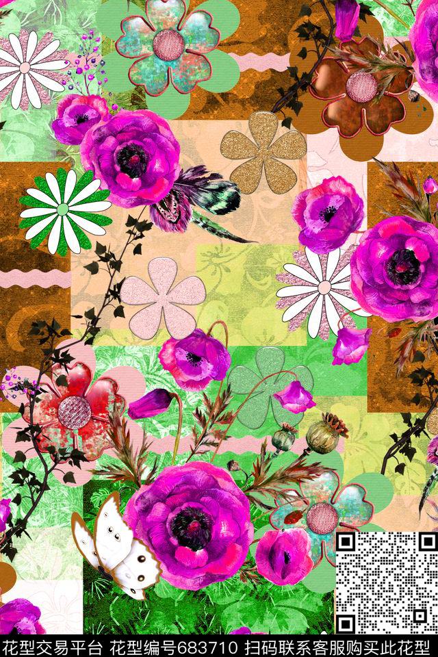花卉花朵女装数码印花华亿平台下载（图片编号: 683710） - 瓦栏（Walan）