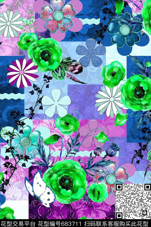 花卉花朵女装数码印花华亿平台下载（图片编号: 683711） - 瓦栏（Walan）